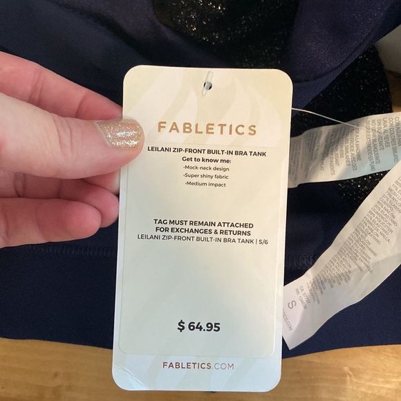 Fabletics Blue Shimmer Leilani Zip Front Built In Bra Tank Size Small NWT - Picture 10 of 10